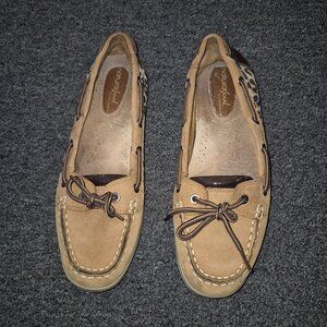 Natural Soul by naturalize Tan Suede Leopard Print Boat Shoes- Well-Worn Chic